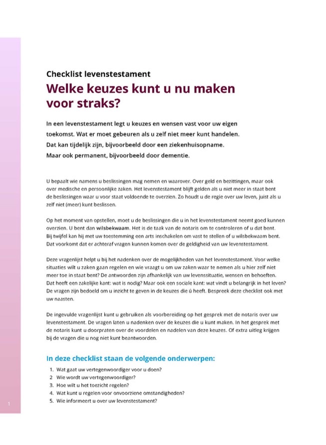 Brochure Checklist levenstestament