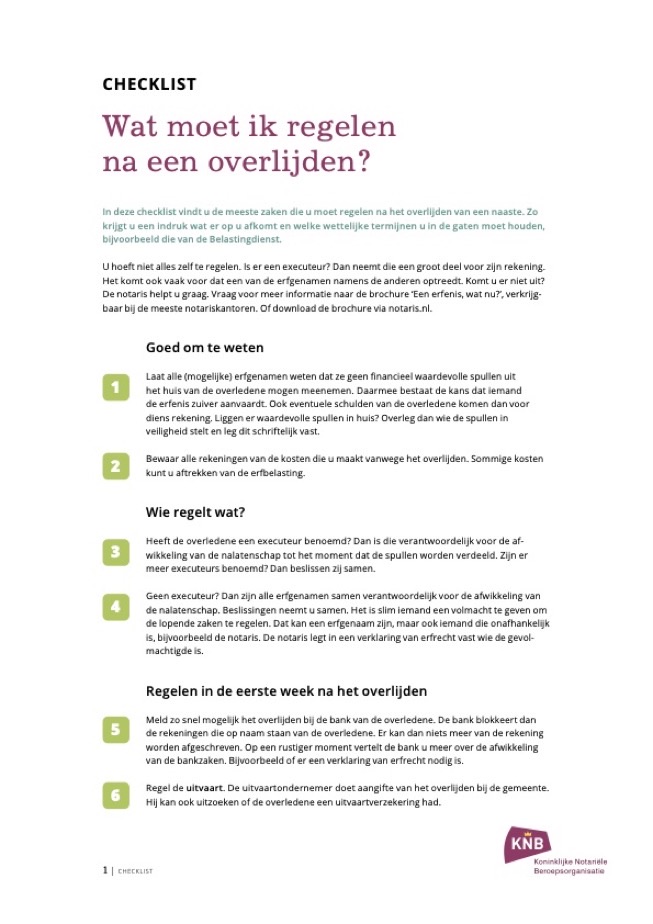Brochure Checklist na overlijden
